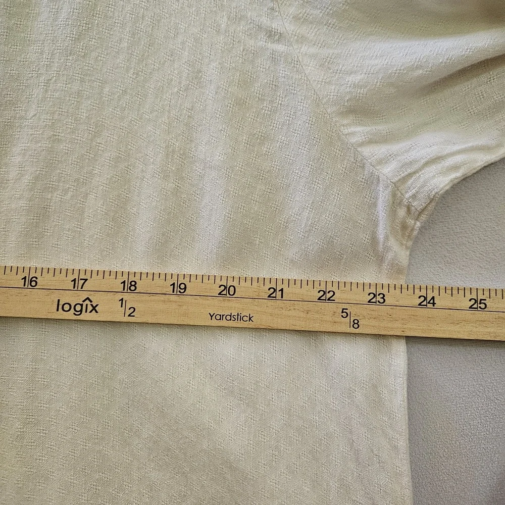 Flax Shift Dress Women's L Cream Textured 100% Linen Button Fairy Coastal Beachy